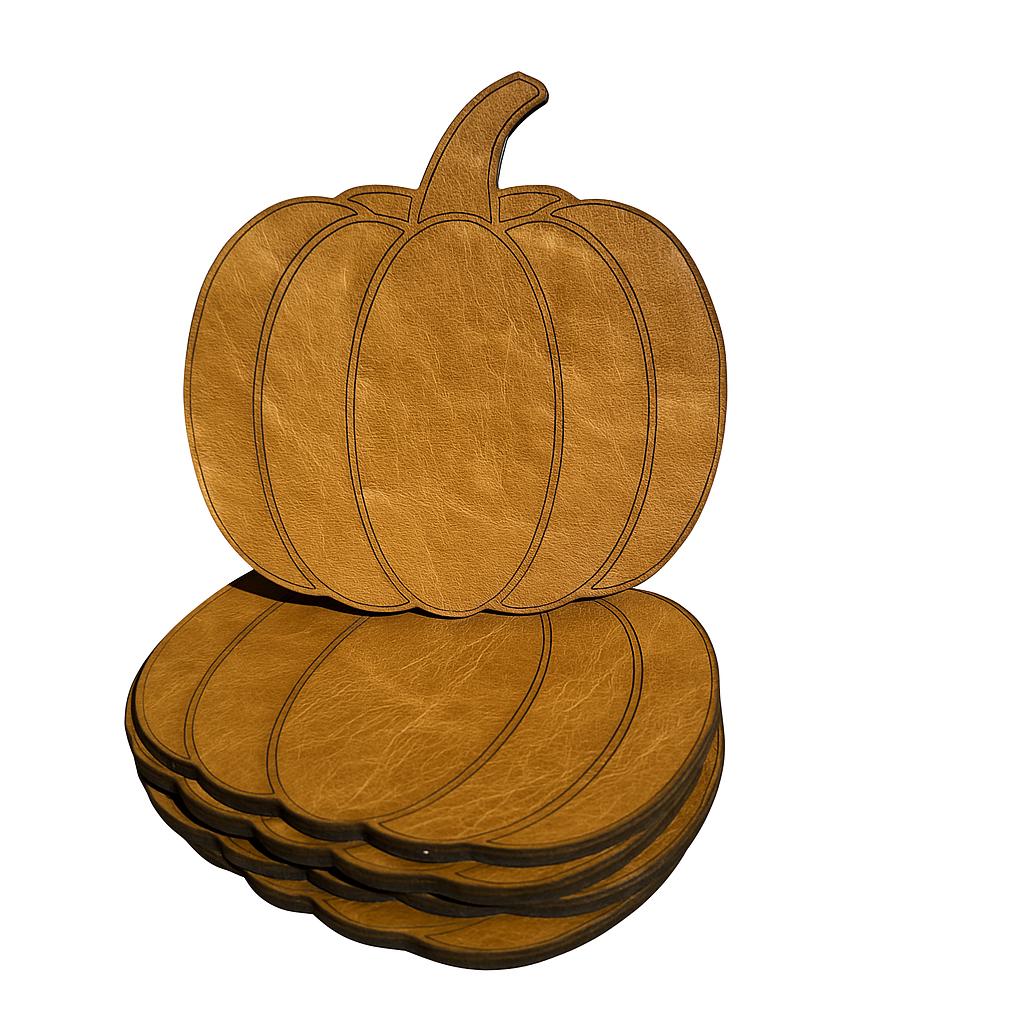 Leather Pumpkin Coasters (Set of 4)-Leather Hide &amp; Scrap