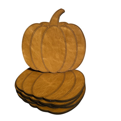 Leather Pumpkin Coasters (Set of 4)-Leather Hide &amp; Scrap