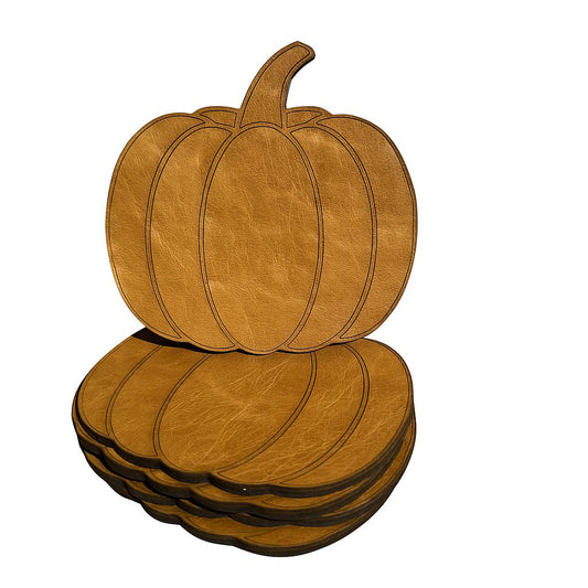 Leather Pumpkin Coasters (Set of 4)-Leather Hide &amp; Scrap