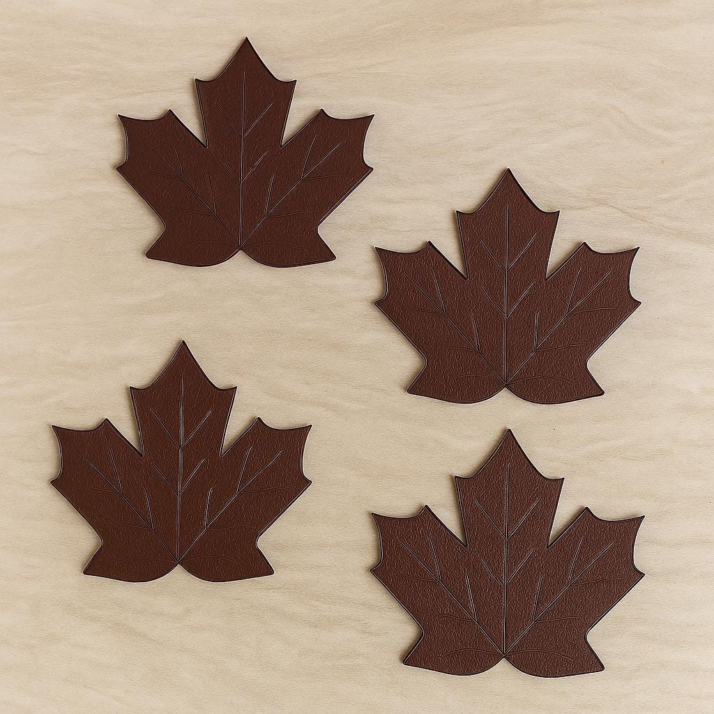 Leather Fall Leaf Coasters (Set of 4)-Leather Hide &amp; Scrap